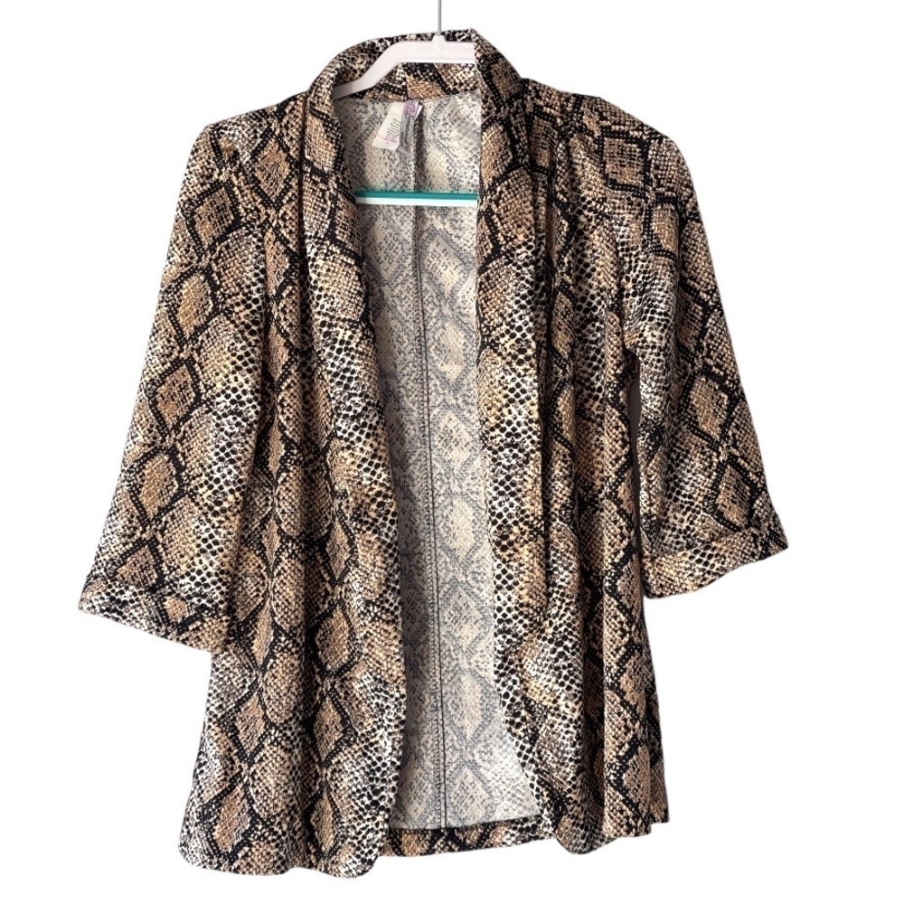Women's Snakeskin Animal Print Blazer Jacket Open Front Lightweight, Sz L